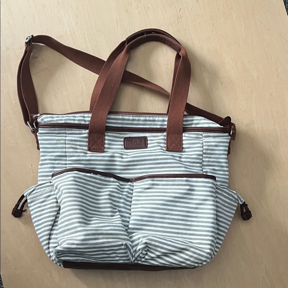 Striped Grey and White Diaper Bag